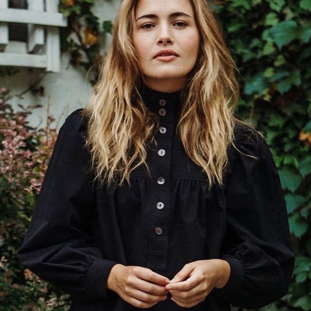 Horses Atelier Black Smock Blouse in Italian Cotton